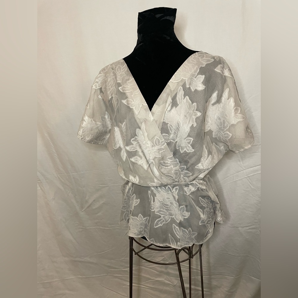 WAYF Lacey Floral Sheer Peplum top Size Small women’s